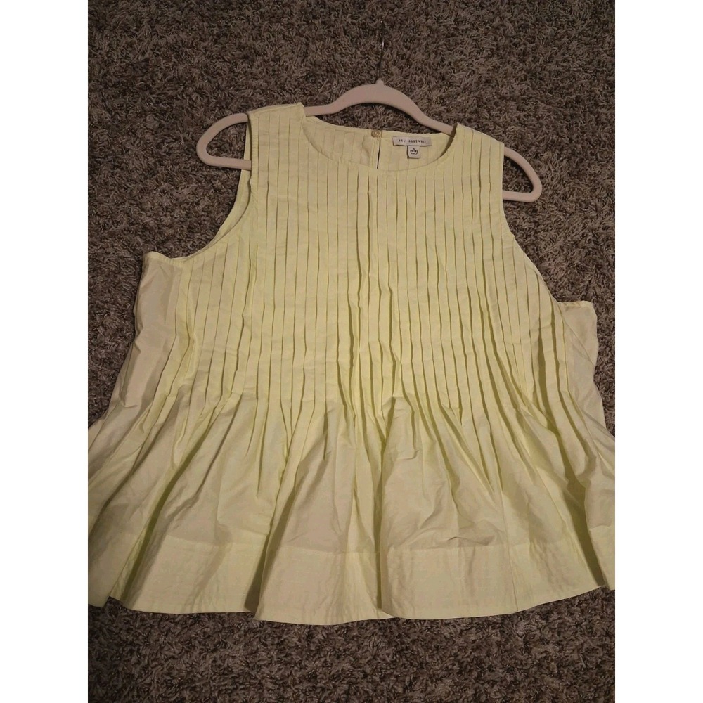 Women's XL 16-18 Top Yellow Pintuck Pleated Peplum Colorful Cotton Blend Blouse - Picture 11 of 13